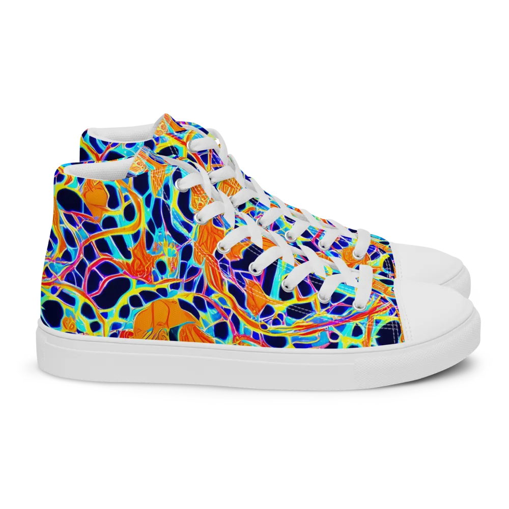 Neon Coral Circuit on Women's High Top Canvas Shoes — Right