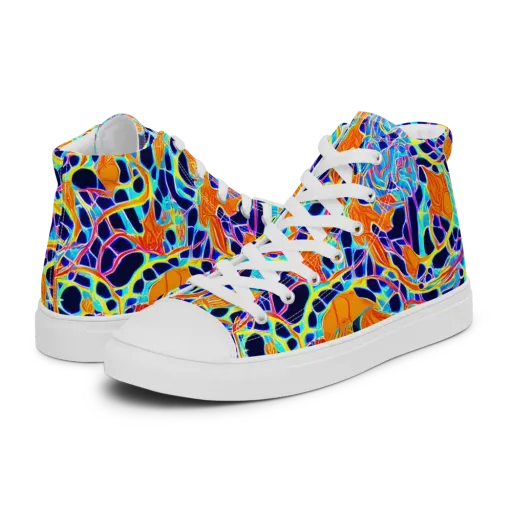 Neon Coral Circuit on a Women's High Top Canvas Shoes