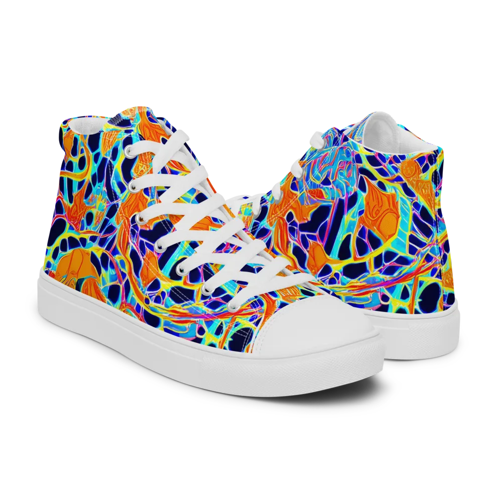 Neon Coral Circuit on Women's High Top Canvas Shoes — Right