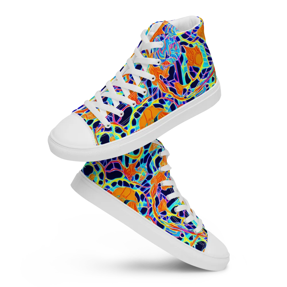Neon Coral Circuit on Women's High Top Canvas Shoes — Front
