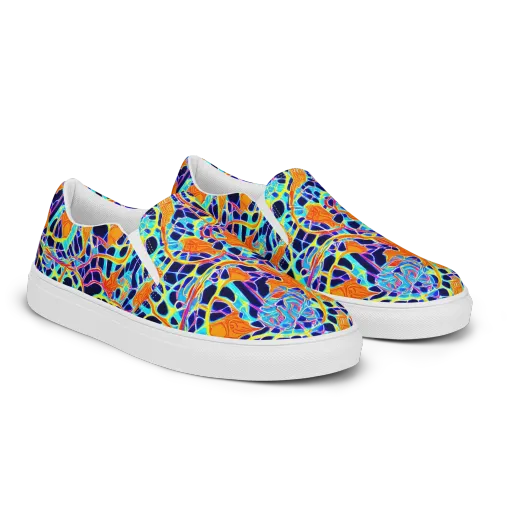 Neon Coral Circuit on a Men's Slip-On Canvas Shoes