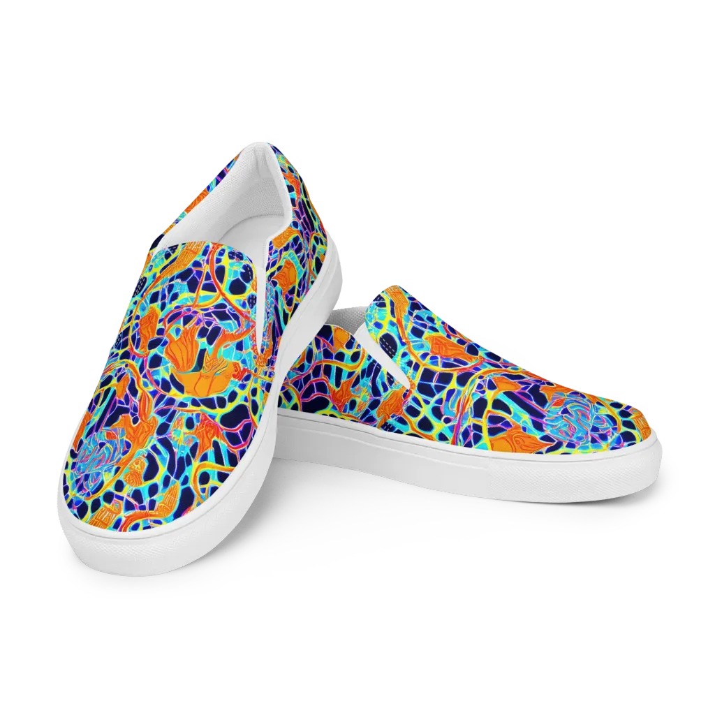Neon Coral Circuit on Men's Slip-On Canvas Shoes — Left Front