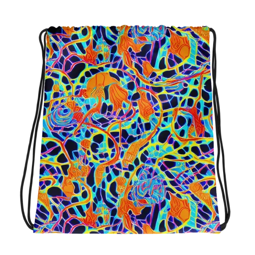 Neon Coral Circuit on a Drawstring Bag
