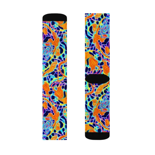 Neon Coral Circuit on a Socks