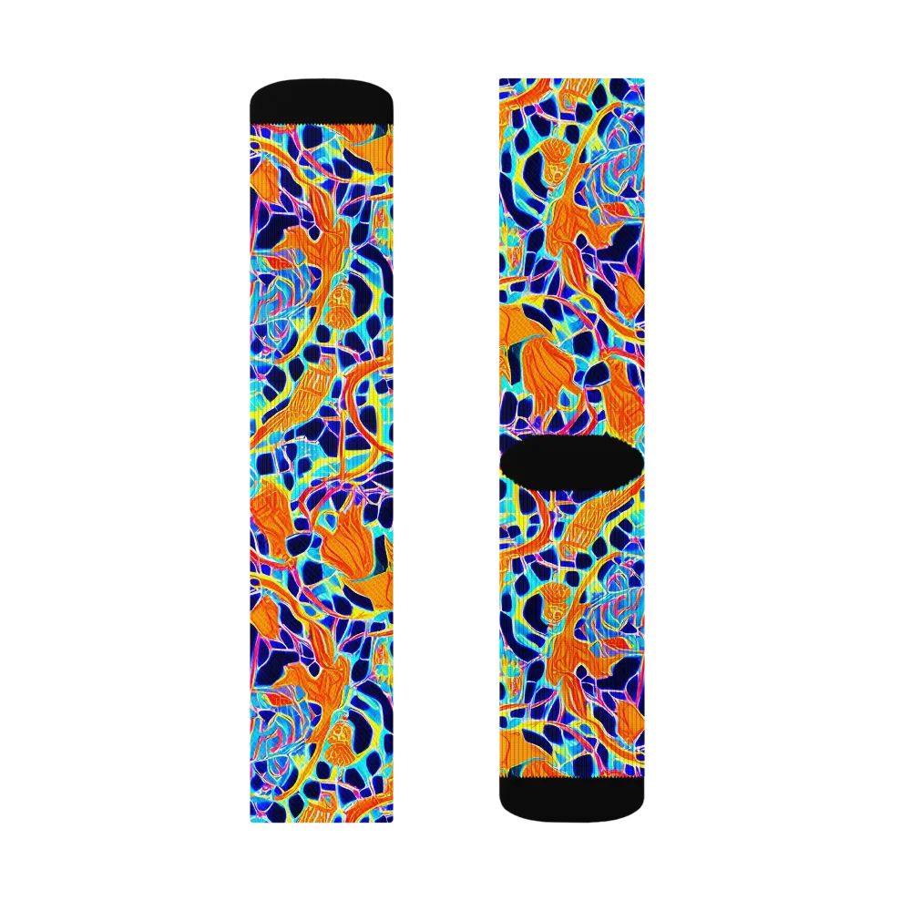 Neon Coral Circuit on Socks — Right Sock