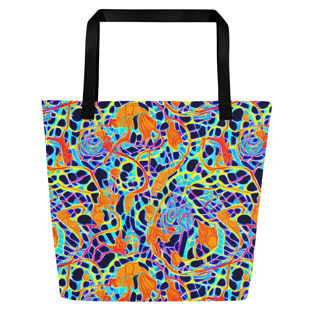 Neon Coral Circuit on Large Tote Bag W/ Pocket — Front