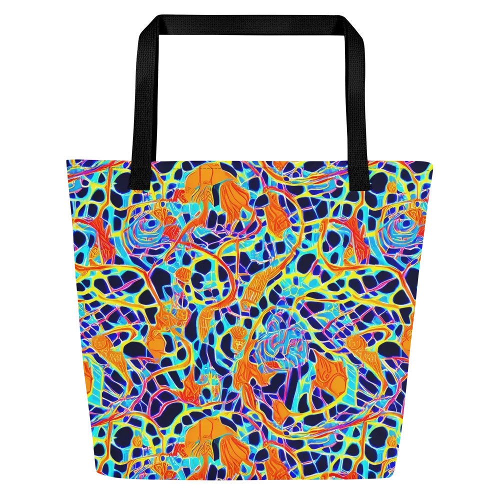 Neon Coral Circuit on Large Tote Bag W/ Pocket — Front