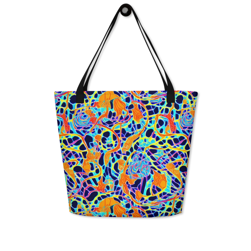 Neon Coral Circuit on Large Tote Bag W/ Pocket — Front