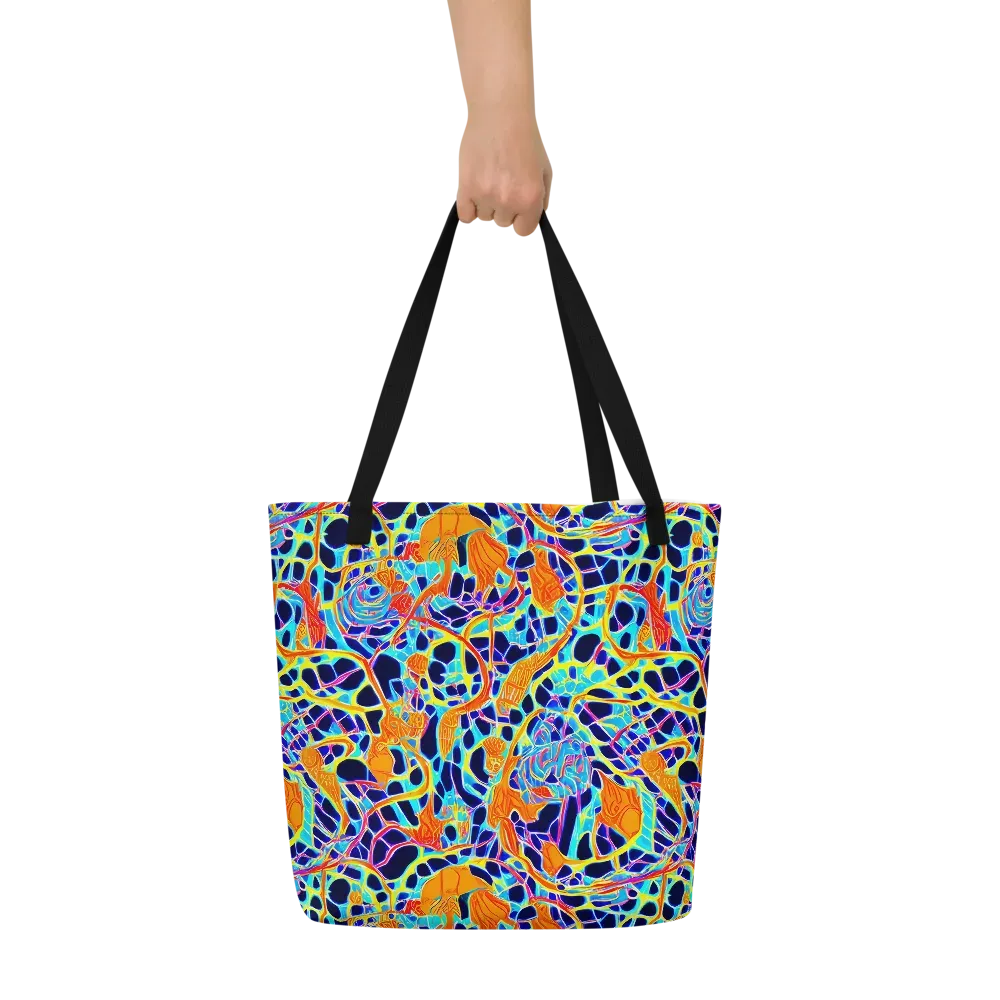 Neon Coral Circuit on Large Tote Bag W/ Pocket — Front