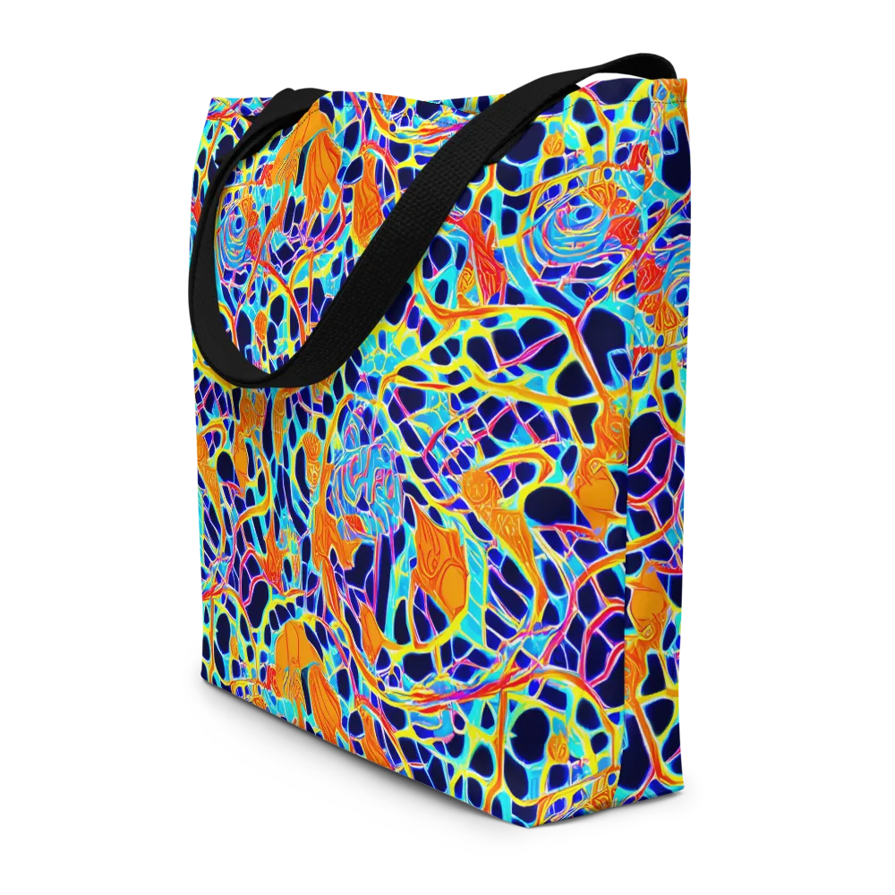 Neon Coral Circuit on Large Tote Bag W/ Pocket — Front