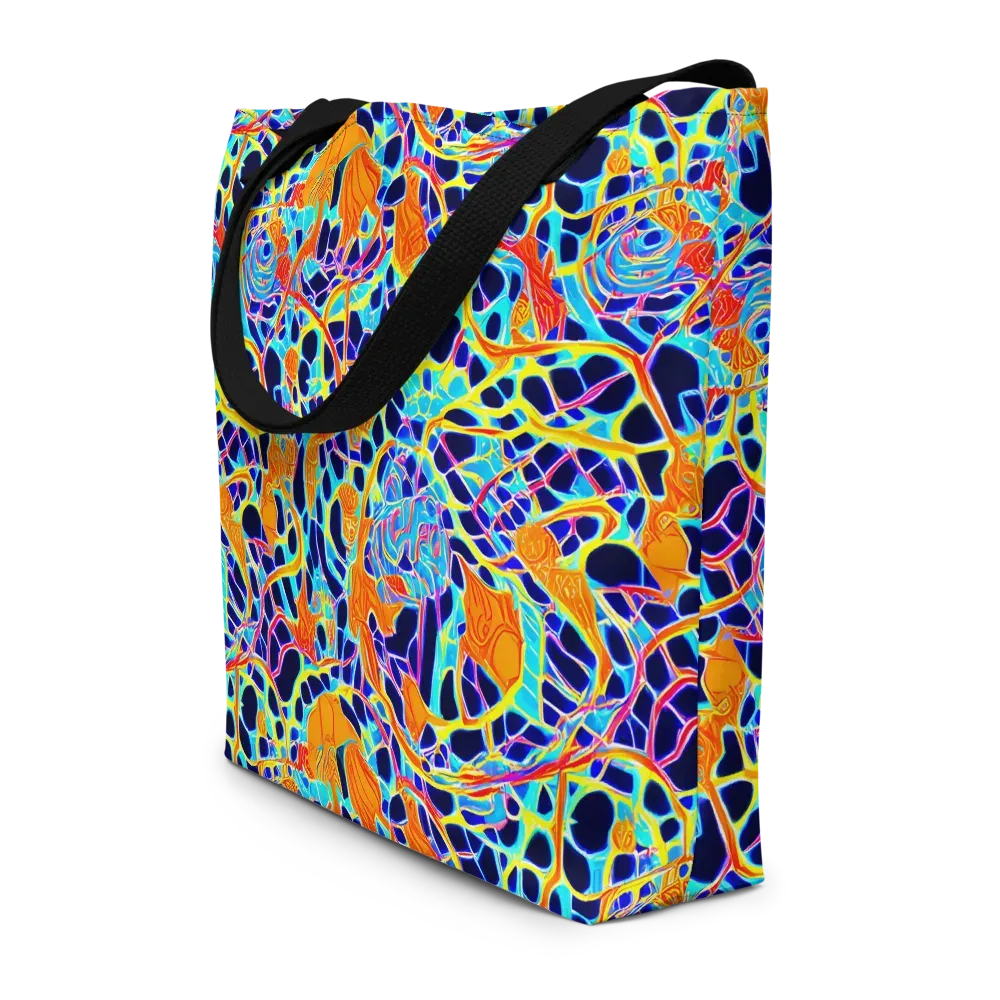 Neon Coral Circuit on Large Tote Bag W/ Pocket — Front