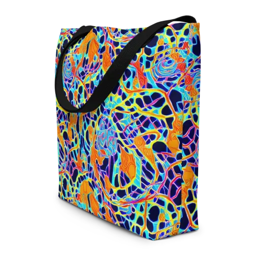 Neon Coral Circuit on a Large Tote Bag W/ Pocket