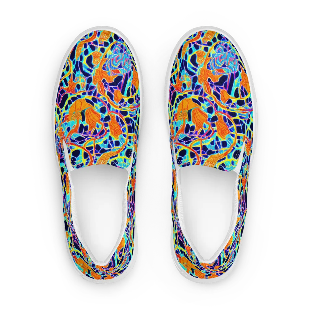 Neon Coral Circuit on Women's Slip-On Canvas Shoes — Front
