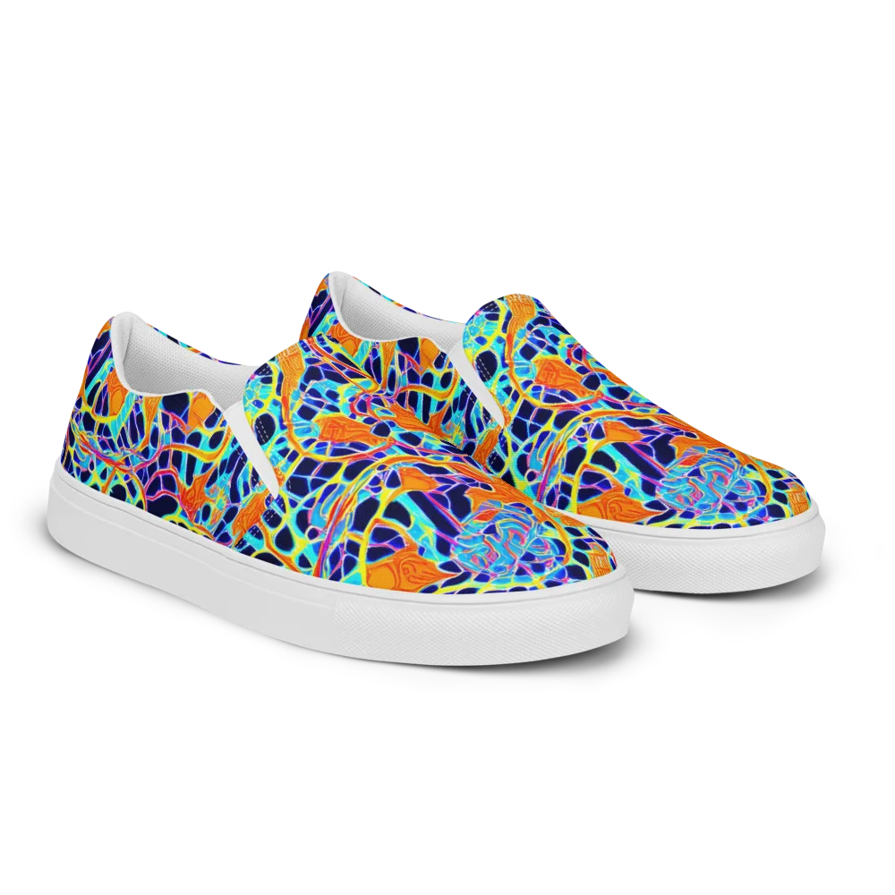 Neon Coral Circuit on Women's Slip-On Canvas Shoes — Right Front