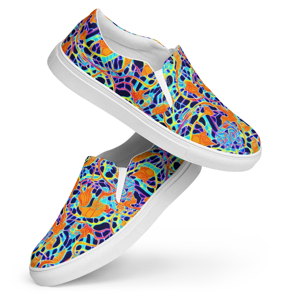 Neon Coral Circuit on Women's Slip-On Canvas Shoes — Front