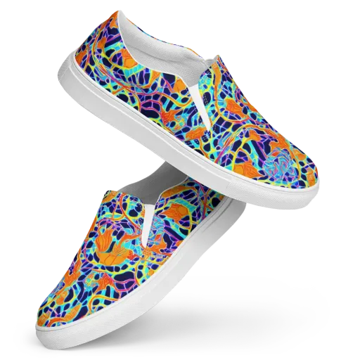 Neon Coral Circuit on a Women's Slip-On Canvas Shoes