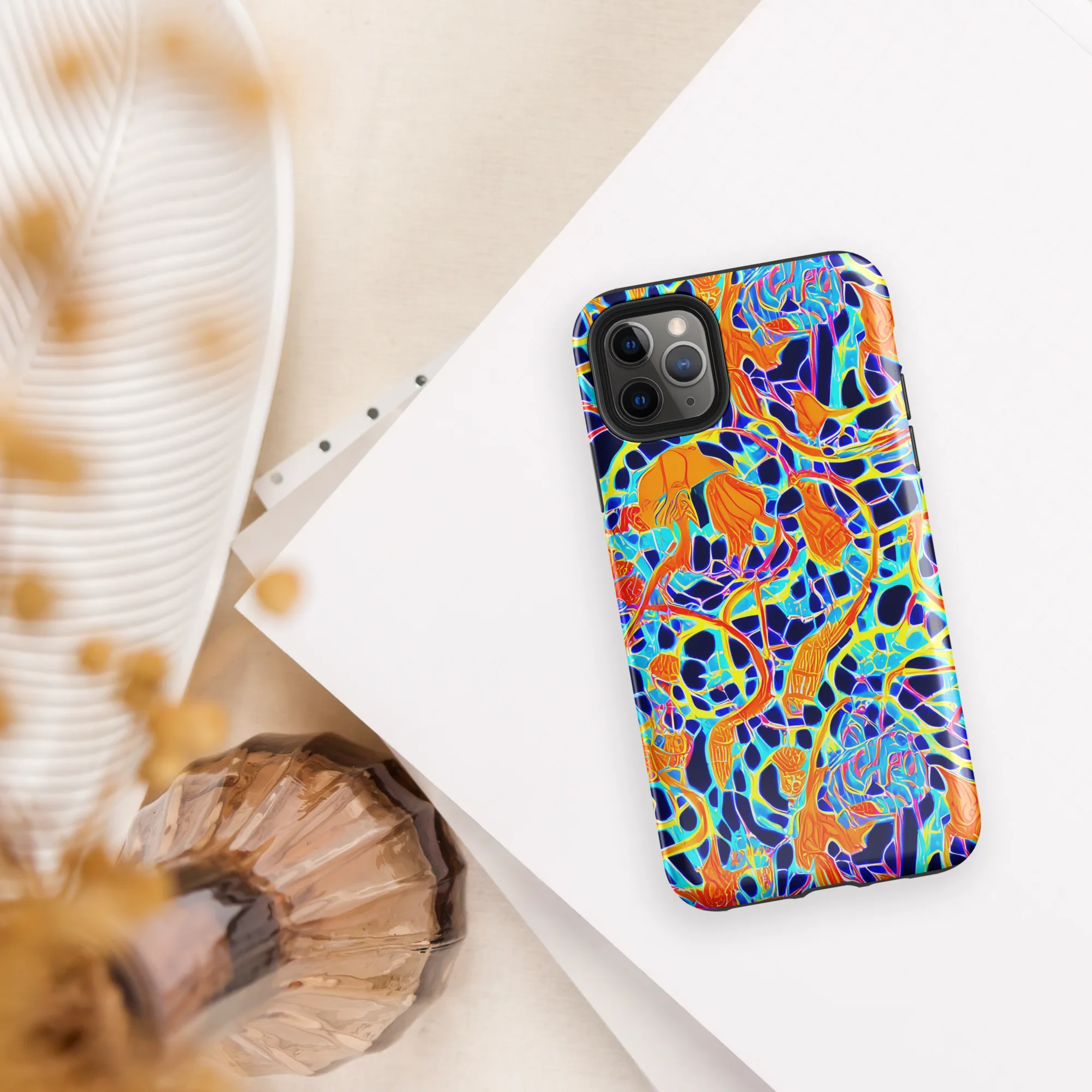 Neon Coral Circuit on Tough Case for iPhone® — Front