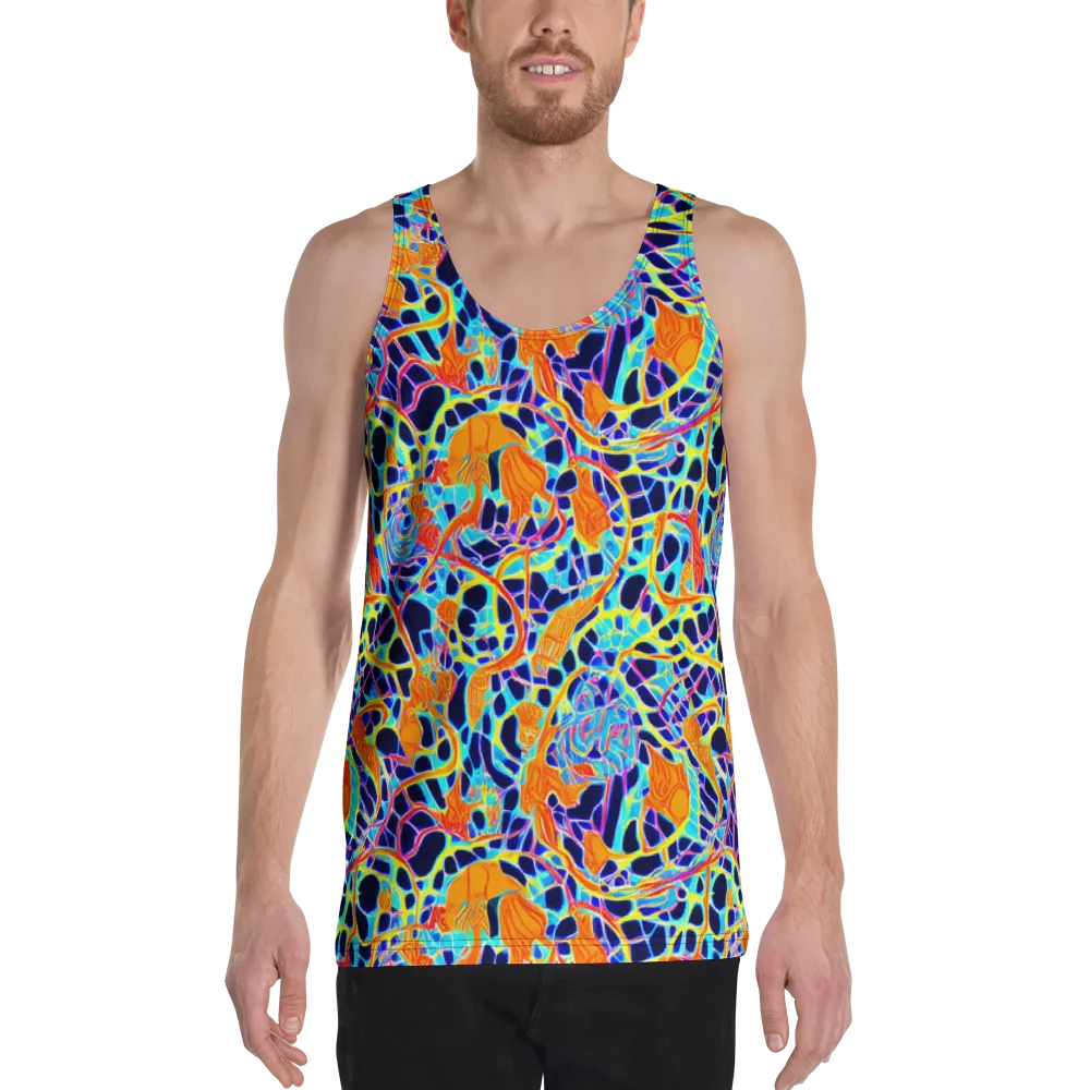 Neon Coral Circuit on Men's Tank Top — Front