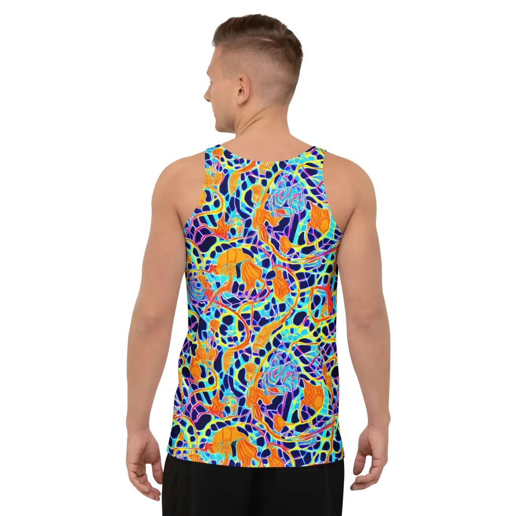 Neon Coral Circuit on Men's Tank Top — Back