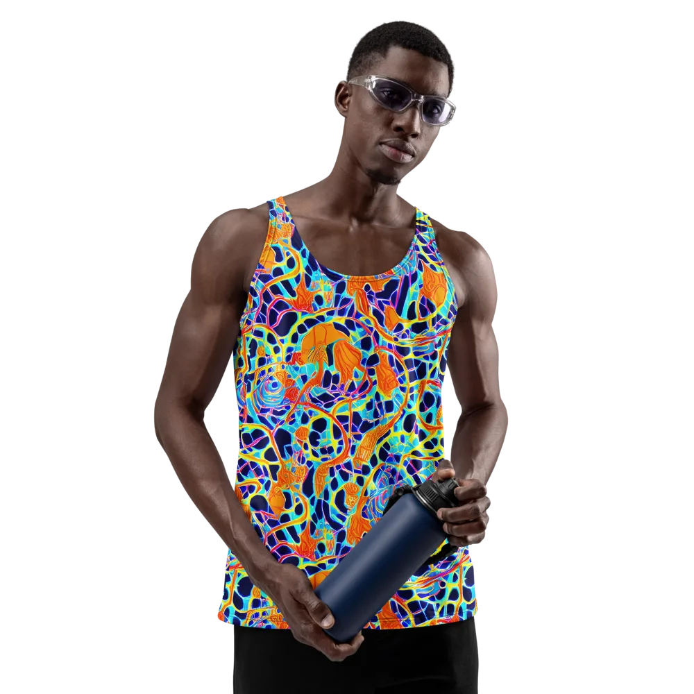 Neon Coral Circuit on Men's Tank Top — Front