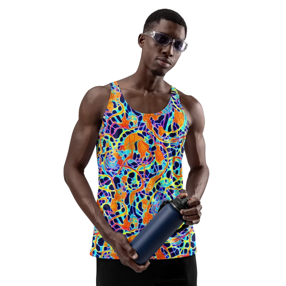 Neon Coral Circuit on Men's Tank Top — Front