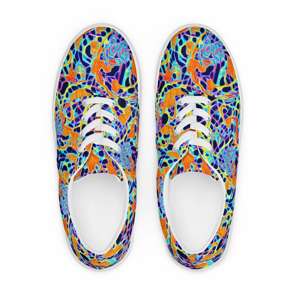 Neon Coral Circuit on Men's Lace-Up Canvas Shoes — Front