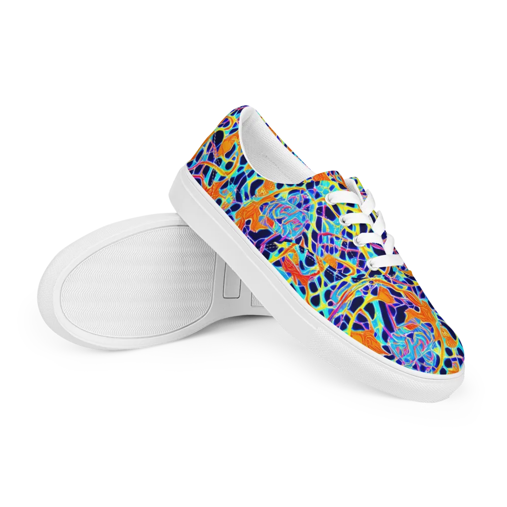 Neon Coral Circuit on Men's Lace-Up Canvas Shoes — Right Front