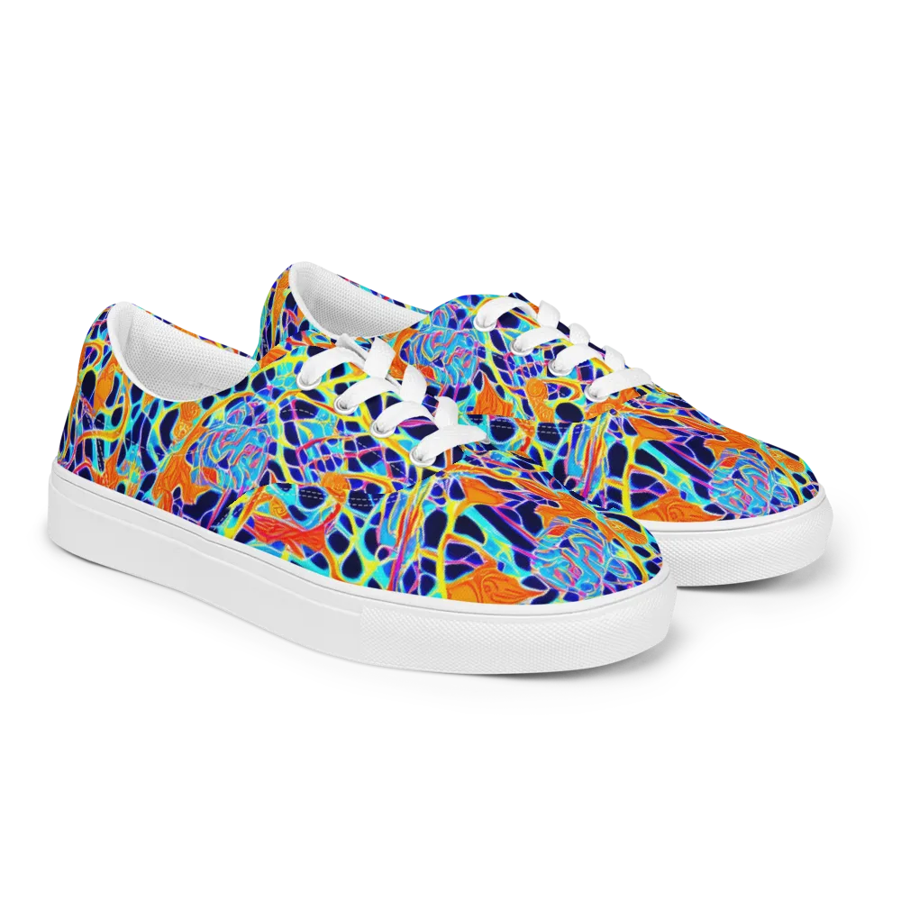 Neon Coral Circuit on Men's Lace-Up Canvas Shoes — Right Front