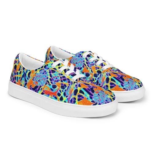 Neon Coral Circuit on a Men's Lace-Up Canvas Shoes