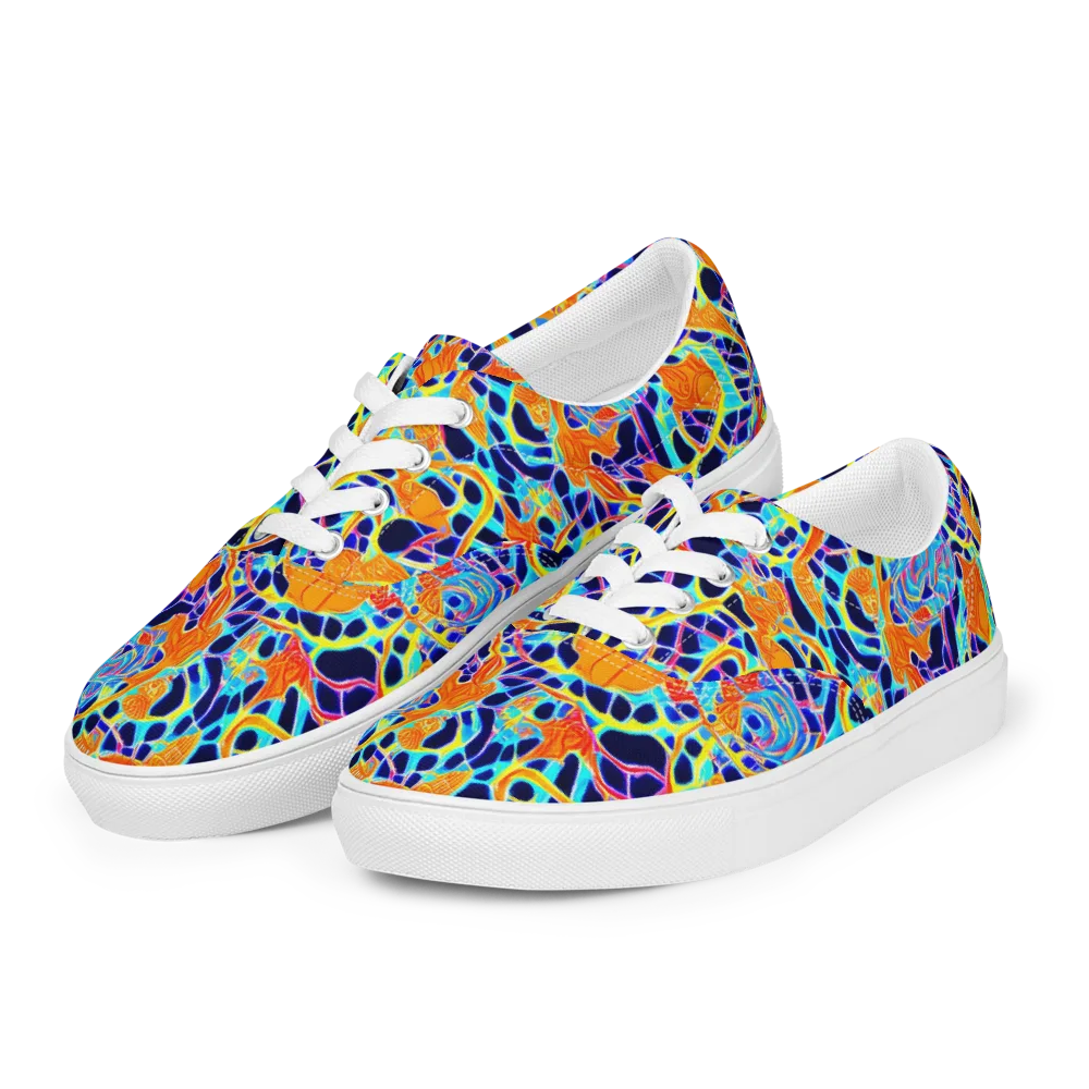 Neon Coral Circuit on Men's Lace-Up Canvas Shoes — Left Front