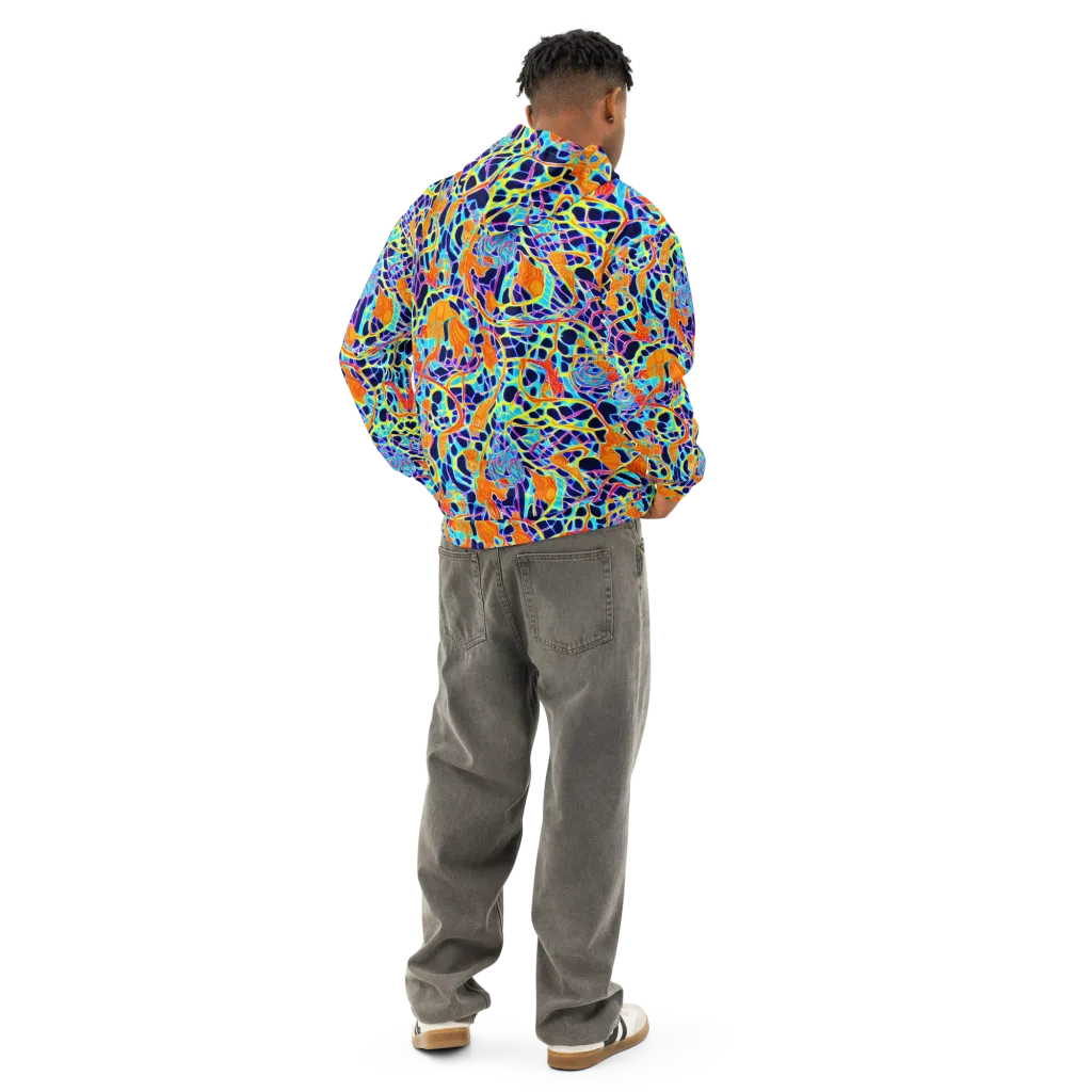 Neon Coral Circuit on Cotton Hoodie — Back