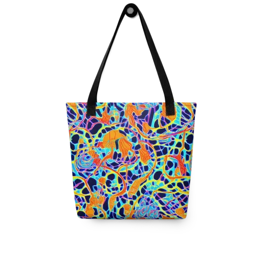 Neon Coral Circuit on a Tote Bag