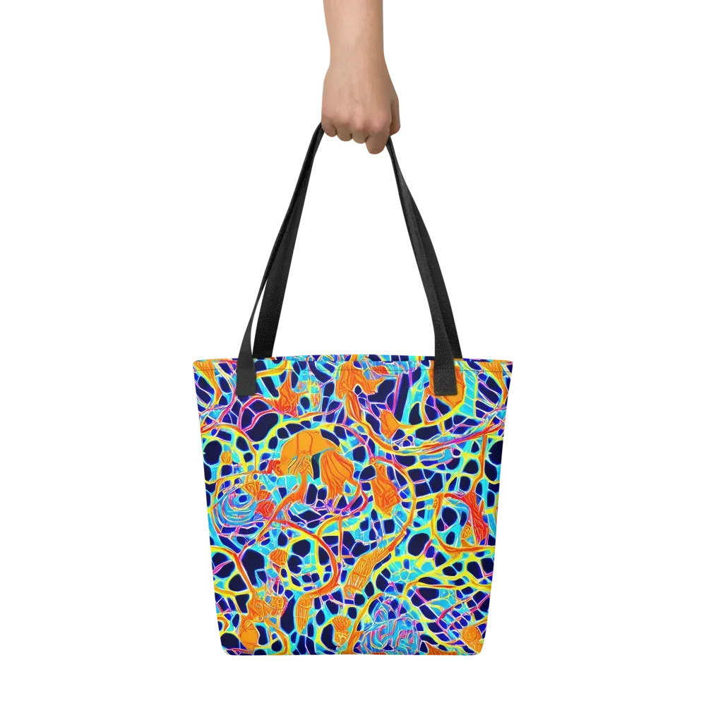 Neon Coral Circuit on Tote Bag — Front