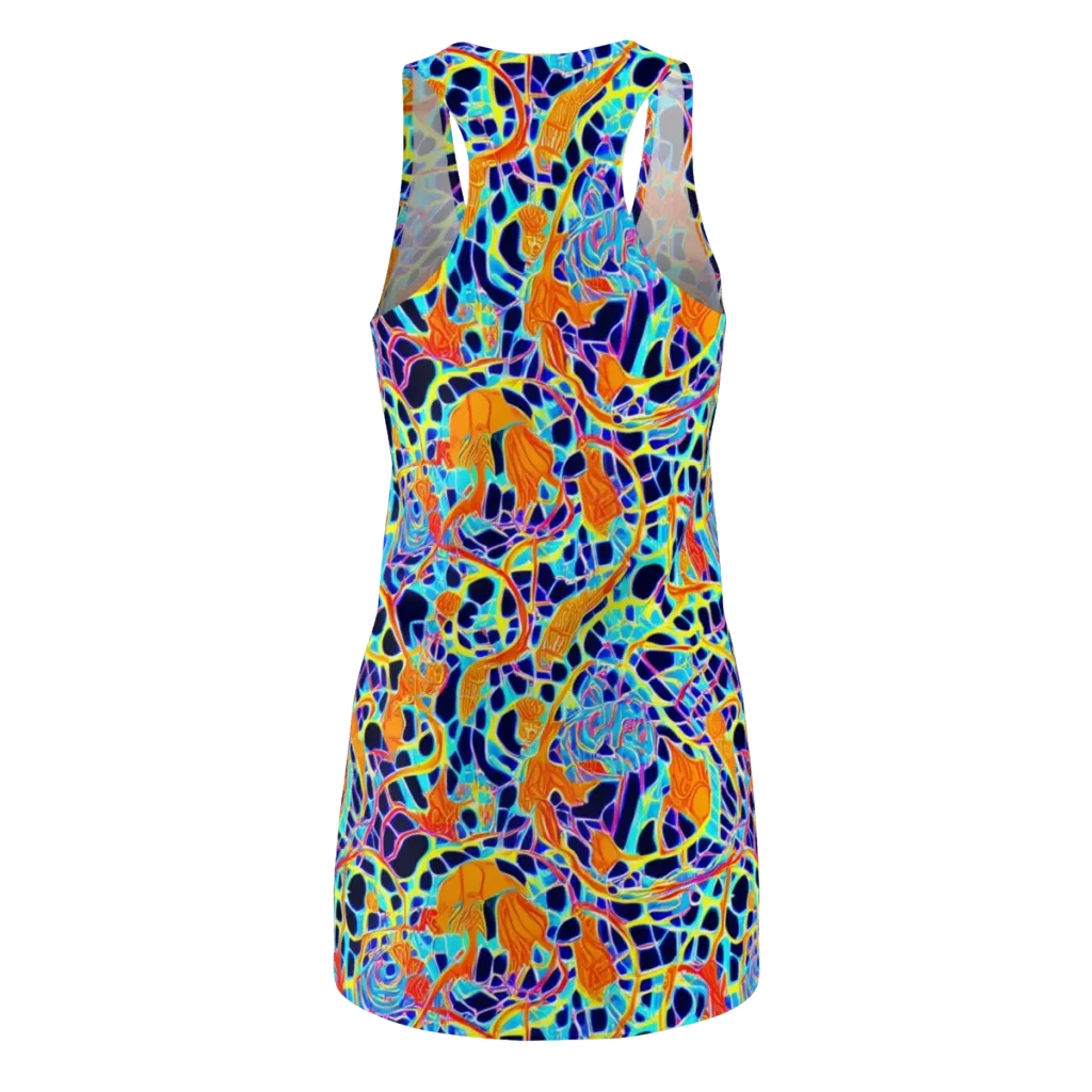 Neon Coral Circuit on Racerback Dress — Back