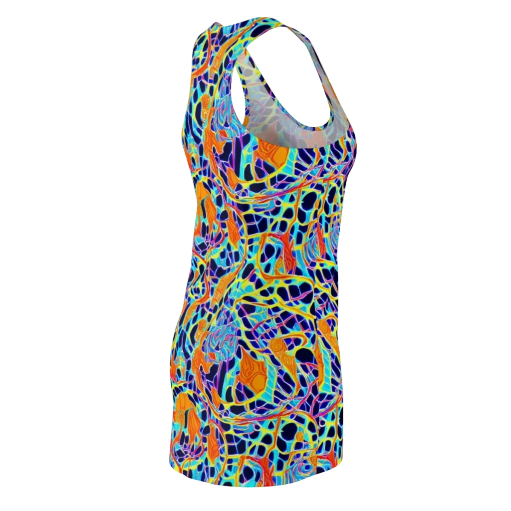 Neon Coral Circuit on Racerback Dress — Back Side