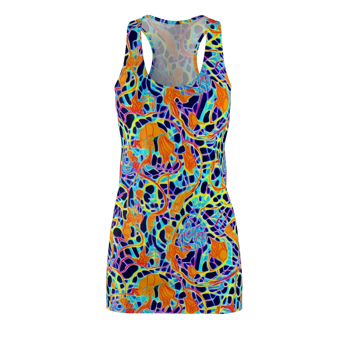 Neon Coral Circuit on Racerback Dress — Front