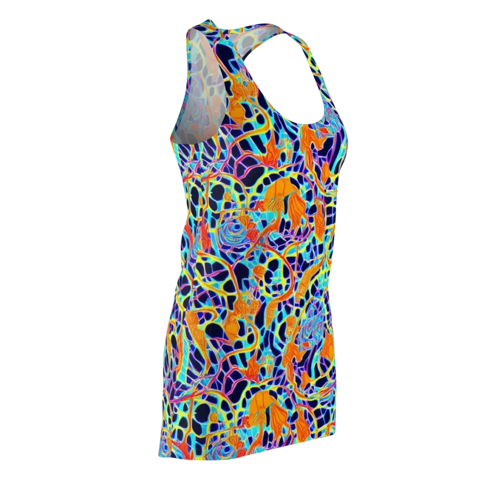 Neon Coral Circuit on Racerback Dress — Front Side