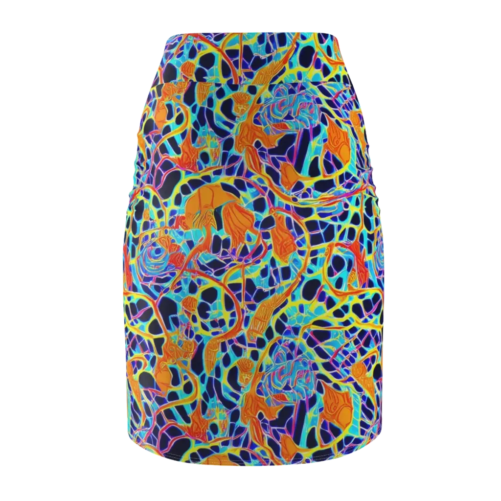 Neon Coral Circuit on Pencil Skirt — Back
