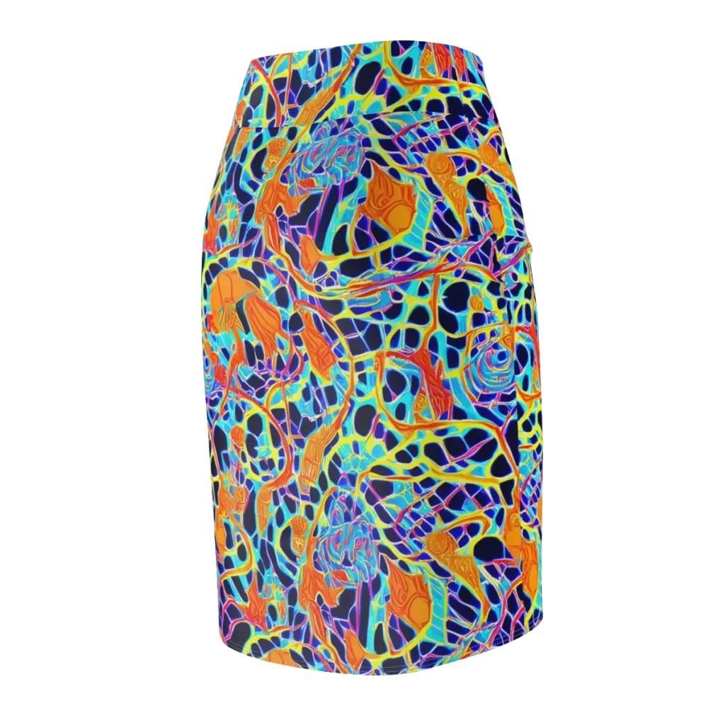 Neon Coral Circuit on Pencil Skirt — Back Side