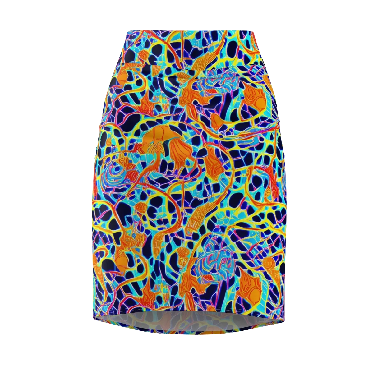 Neon Coral Circuit on Pencil Skirt — Front