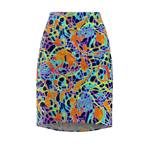 Neon Coral Circuit on a Pencil Skirt