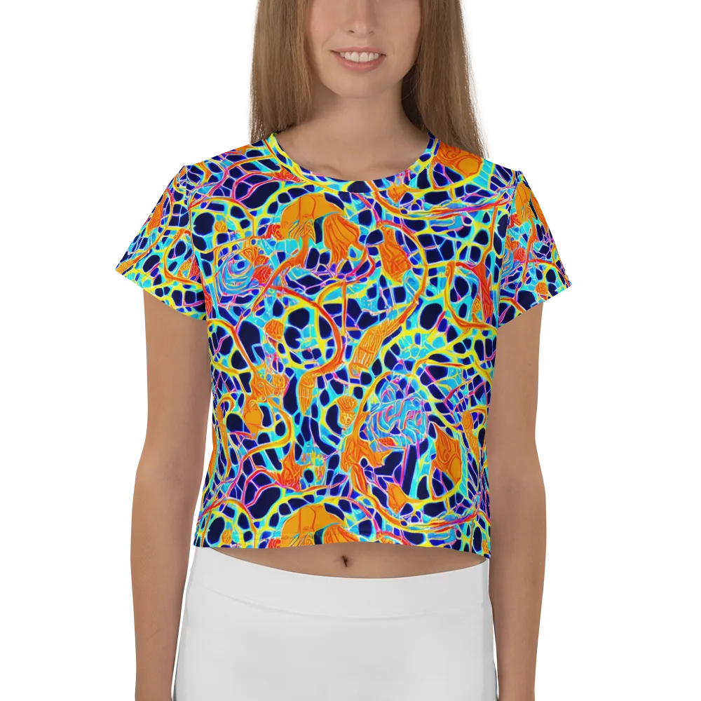 Neon Coral Circuit on Crop Tee — Front