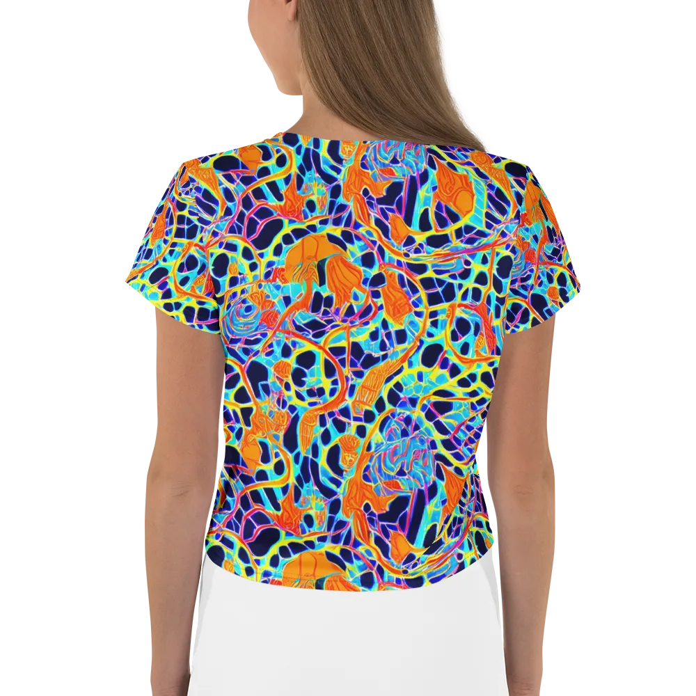 Neon Coral Circuit on Crop Tee — Back