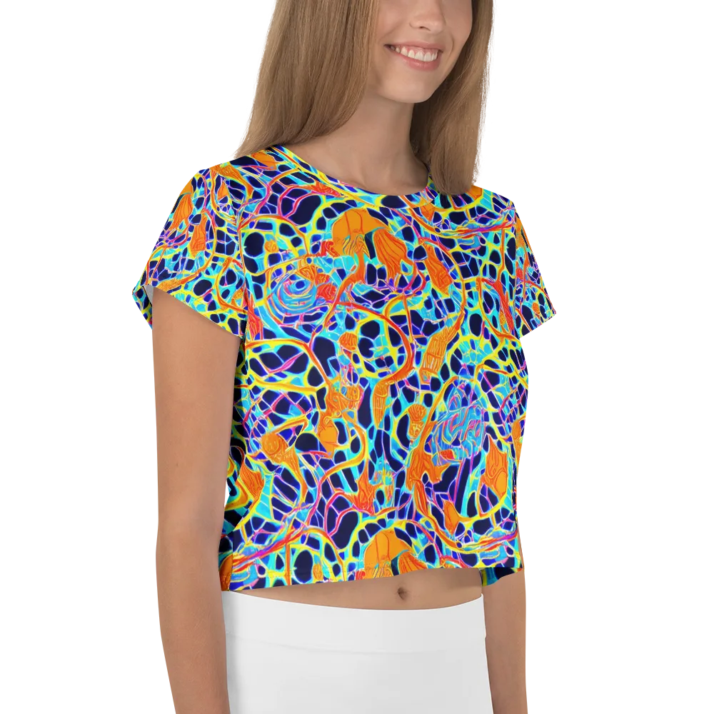 Neon Coral Circuit on Crop Tee — Right