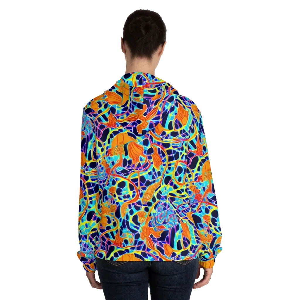 Neon Coral Circuit on Women's Full-Zip Hoodie — Back On Person