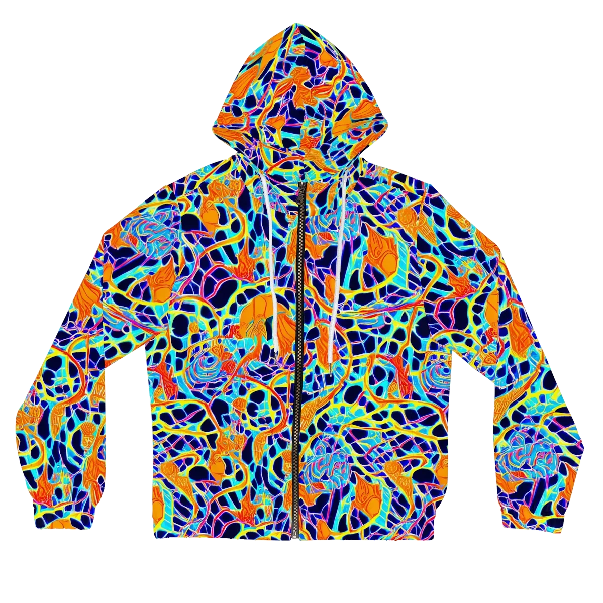 Neon Coral Circuit on Women's Full-Zip Hoodie — Front