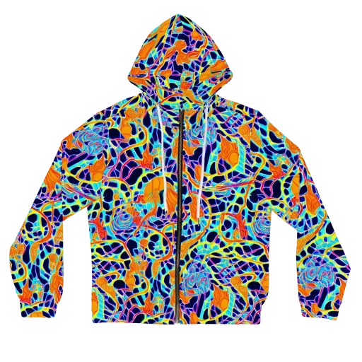 Neon Coral Circuit on a Women's Full-Zip Hoodie