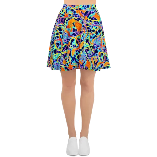 Neon Coral Circuit on a Skater Skirt