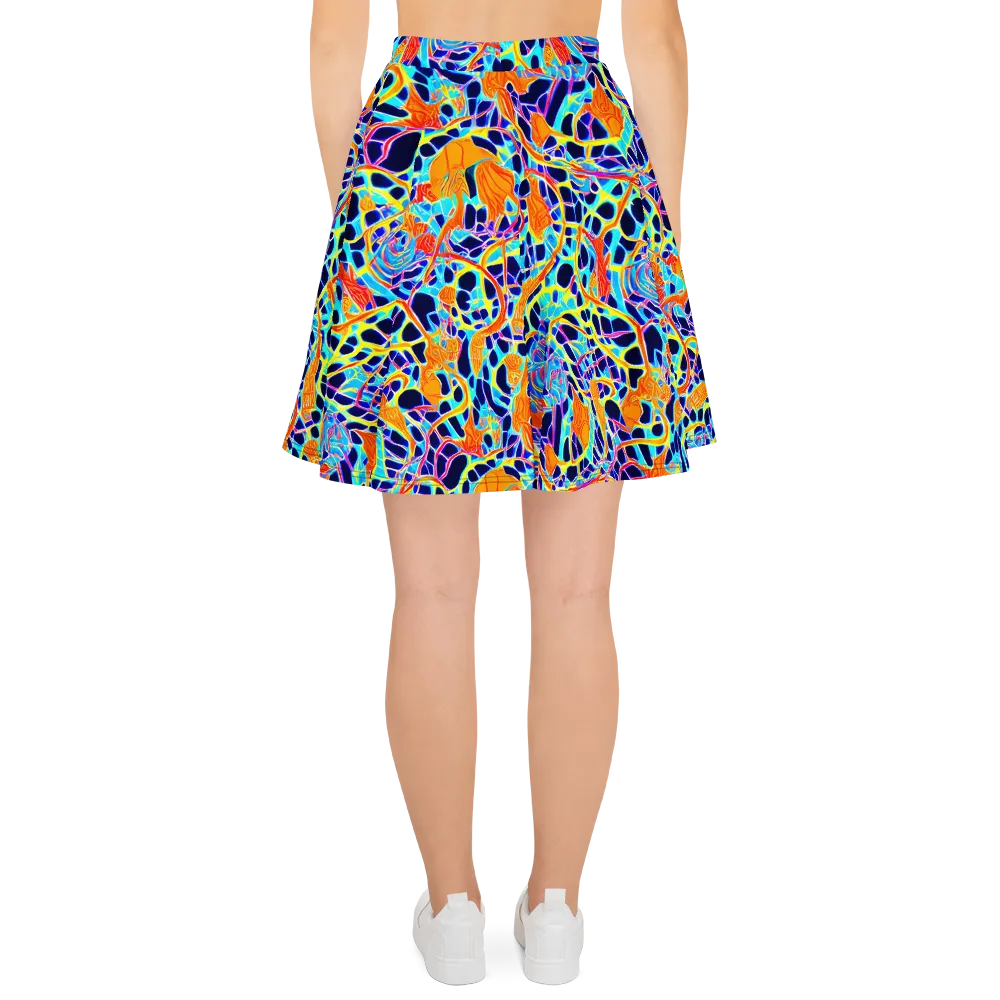 Neon Coral Circuit on Skater Skirt — Back
