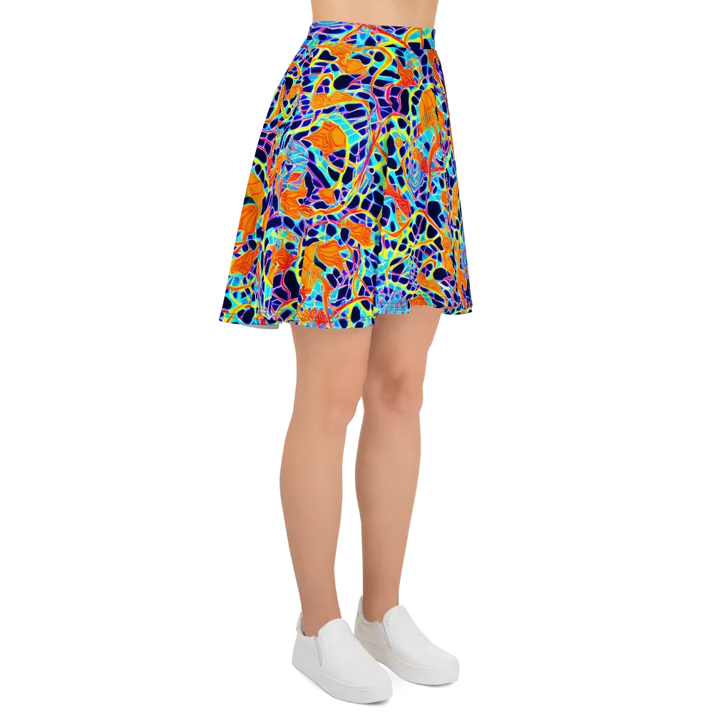 Neon Coral Circuit on Skater Skirt — Right